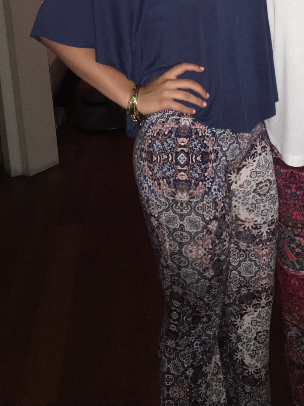 American Eagle Outfitters Blue and Cream Medallion Wide-Leg Pants